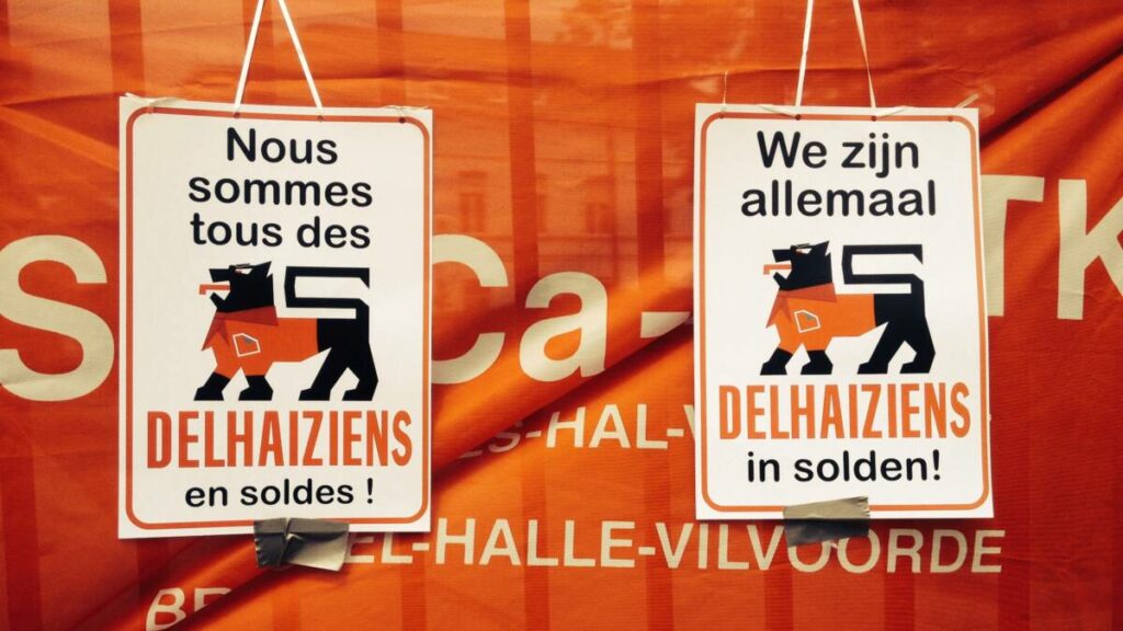 Une action devant un magasin Delhaize en juin 2014 (Setca Namur).