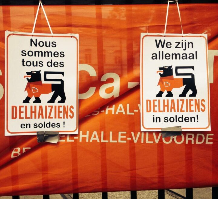 Une action devant un magasin Delhaize en juin 2014 (Setca Namur).