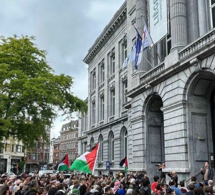 © Occupation ULiège Palestine (Instagram). Des étudiant·es de l’ULiège se sont rassemblé·es pour dénoncer les accords universitaires avec l’entreprise d’armement Thales